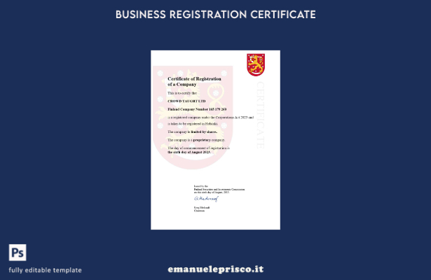 stile verificato Certificato di registrazione finlandese Modello Word e PDF